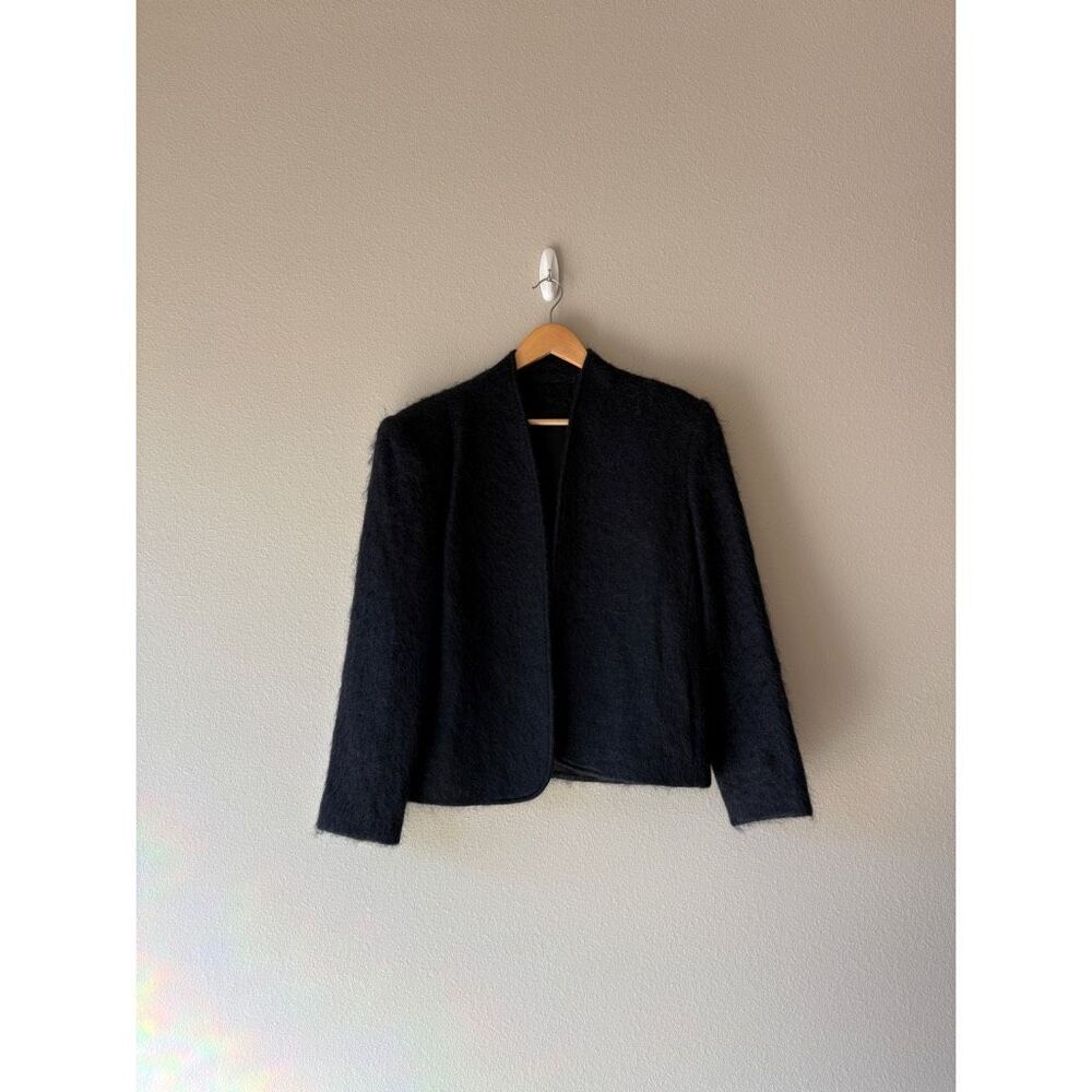 vintage 80s lombardi inc. black mohair open front jacket